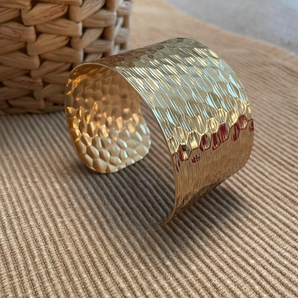 Gold Tone Metal Hammered Cuff Bracelet